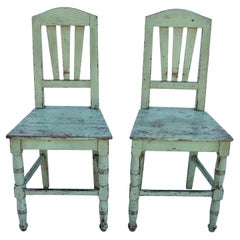 Pair of Painted Pine Plank-Seat Chairs
