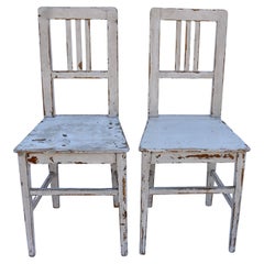 Pair of Painted Pine Plank-Seat Chairs