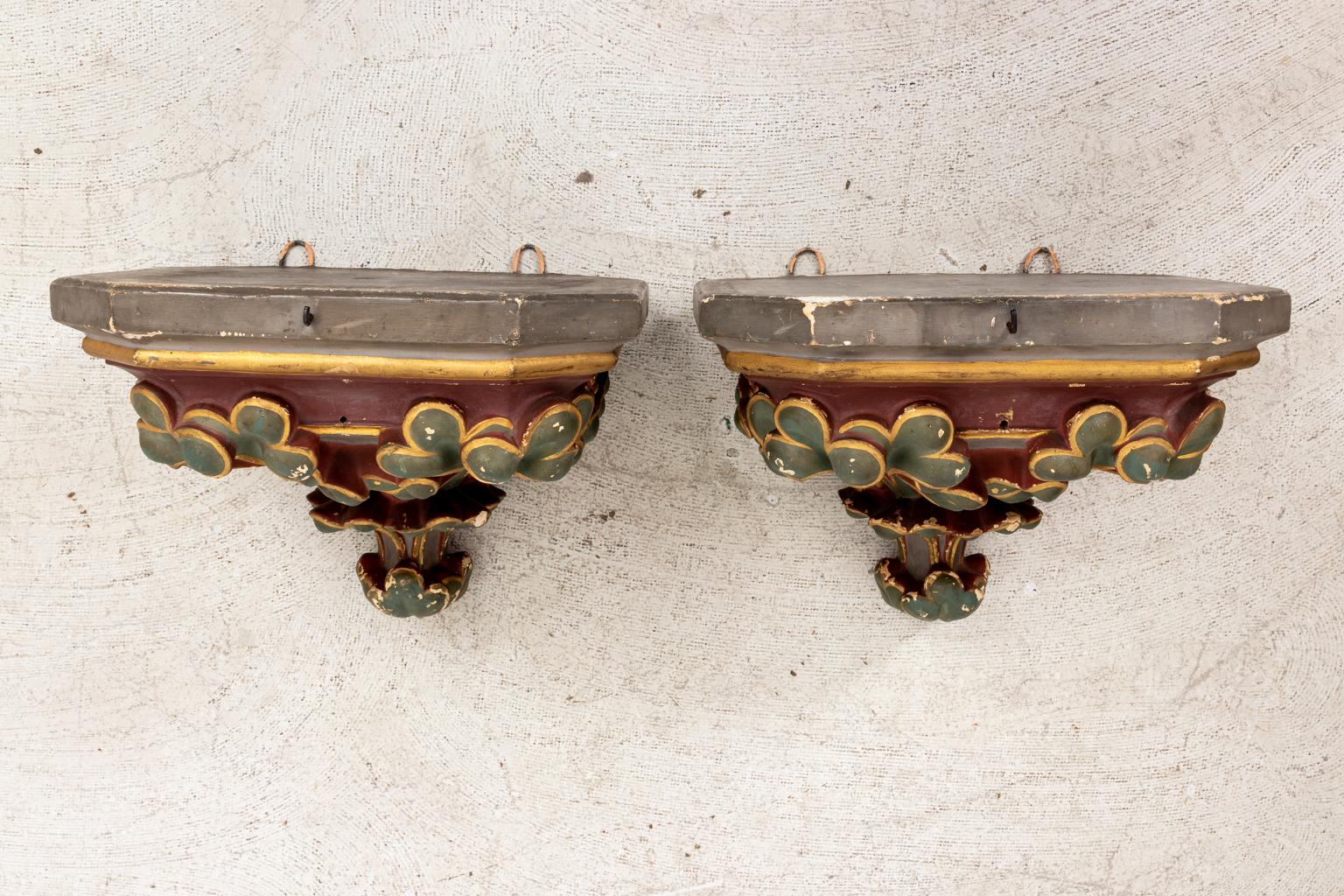 Pair of Painted Plaster Corbel Shelves, circa 1900 In Good Condition In Stamford, CT