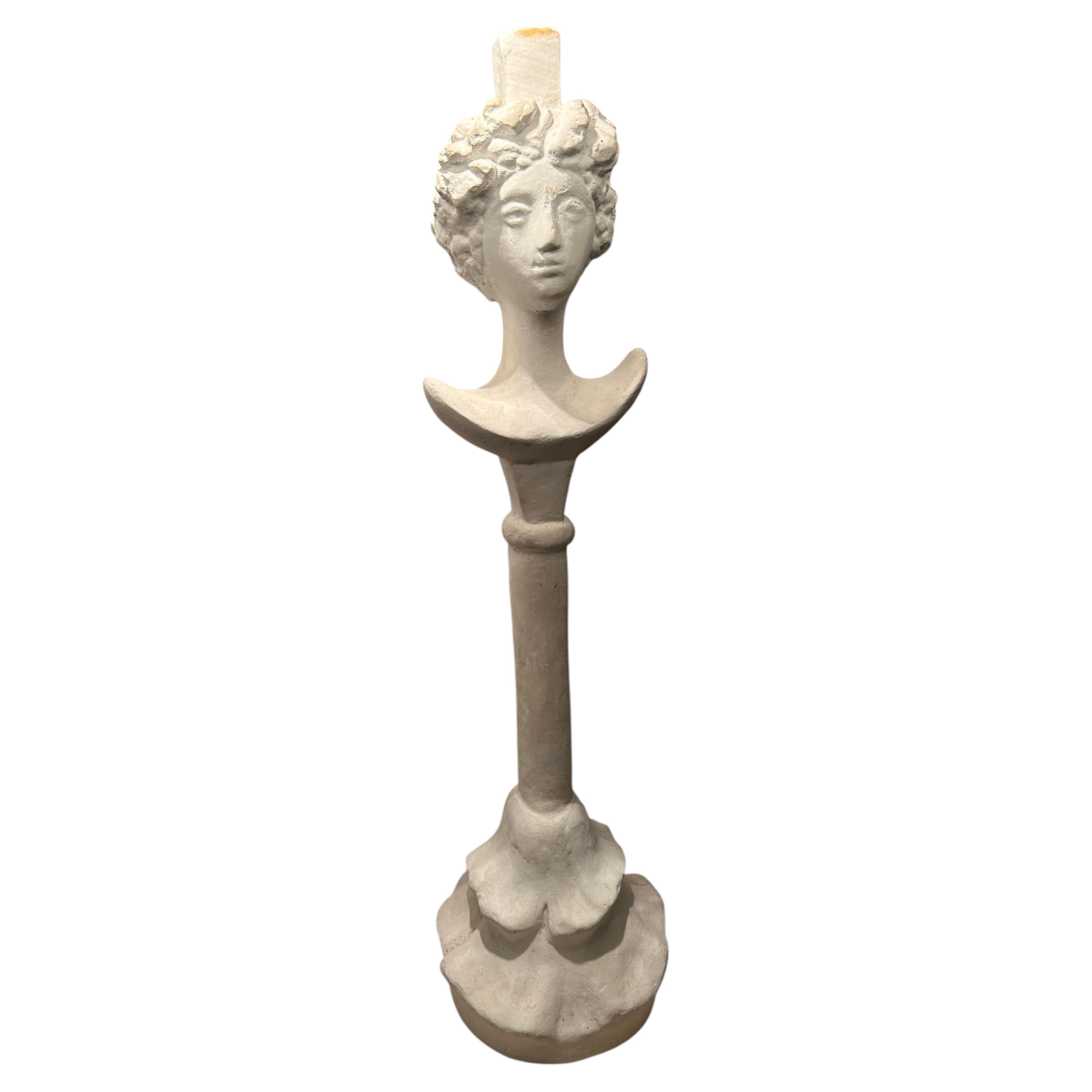 Pareja de lámparas de sobremesa figuradas Tete de Femme de escayola pintada según Giacometti