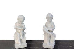 Pair of Painted Plater Cherubs Book End France, late 19th Century