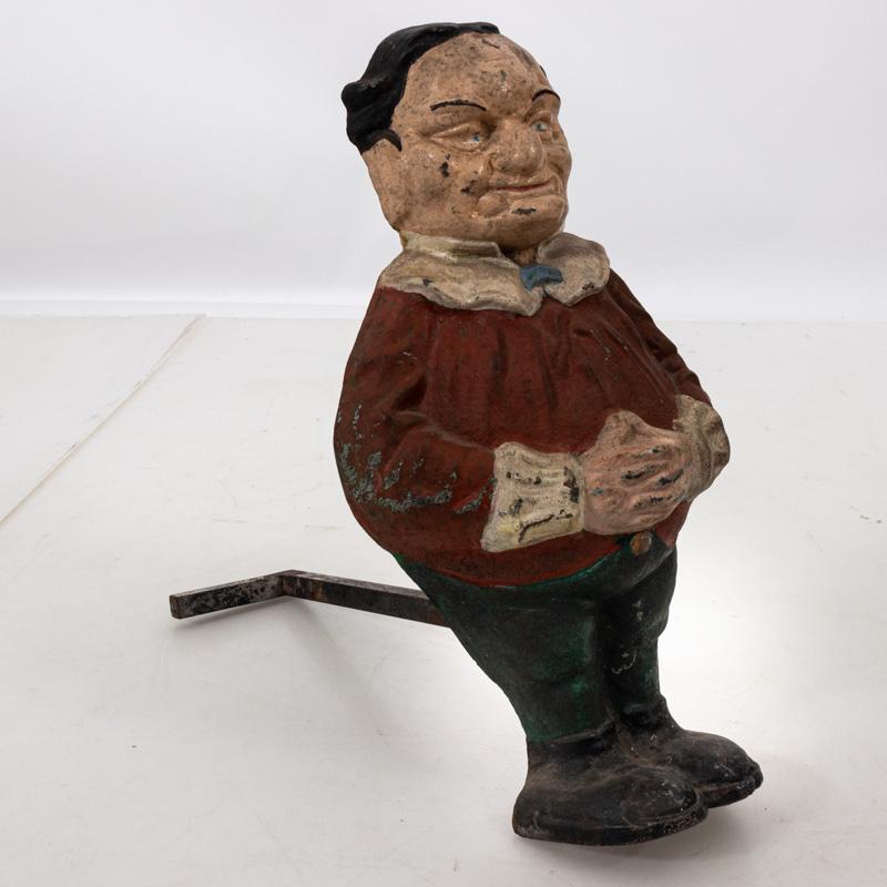 Late 19th Century Pair of Painted Polychrome Cast Iron Andirons of Tweedle Dee and Tweedle Dum  For Sale