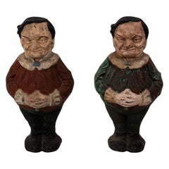 Pair of Painted Polychrome Cast Iron Andirons of Tweedle Dee and Tweedle Dum 