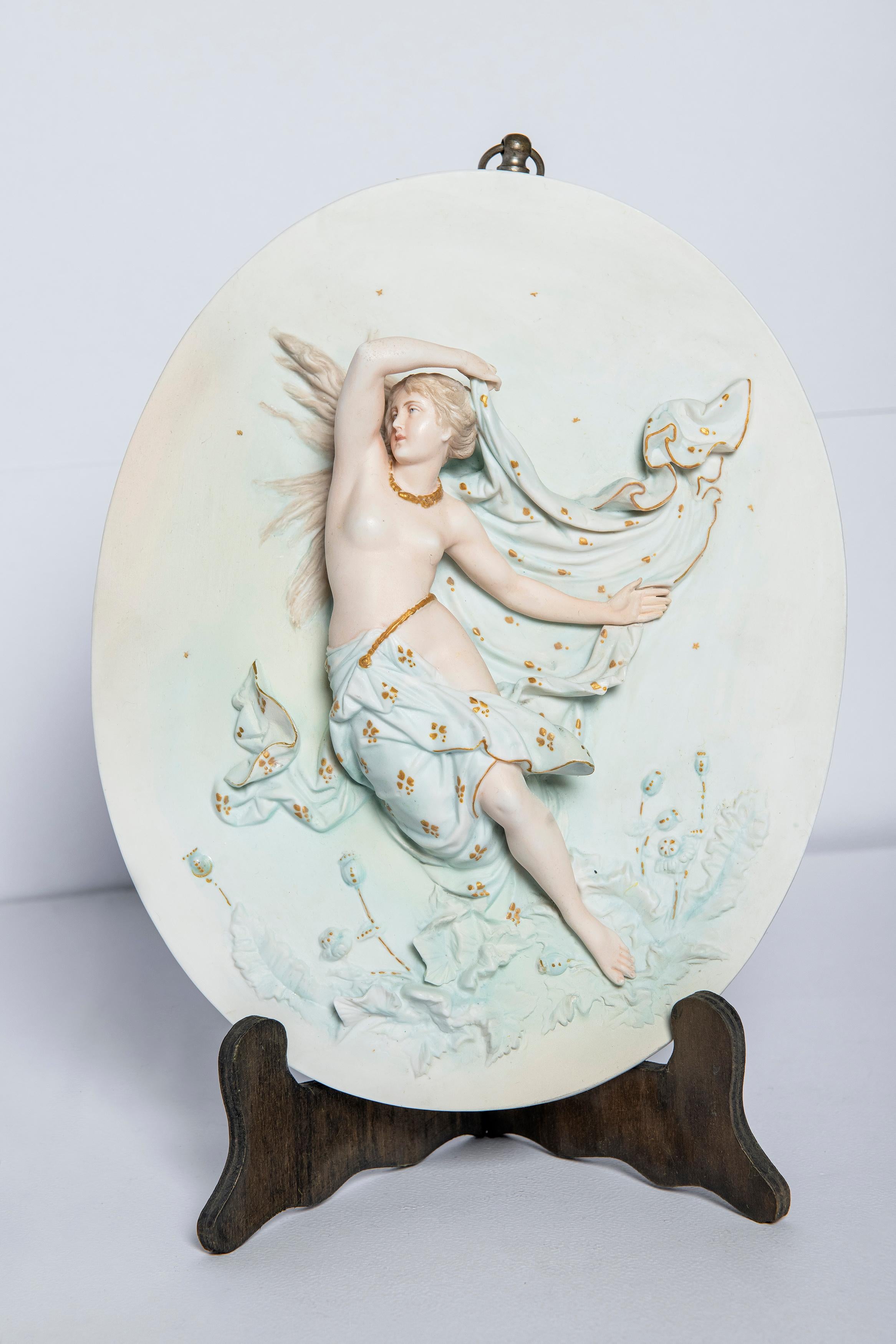 French Pair of Painted Porcelain Plaques, Art Nouveau Period, France, Late 19th Century For Sale