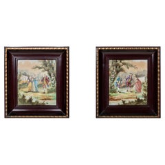 Antique Pair of painted porcelain plaques signed Bigot, France, late 19th century.