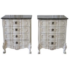 Vintage Pair of Painted Provincial Nightstands with Marble Tops