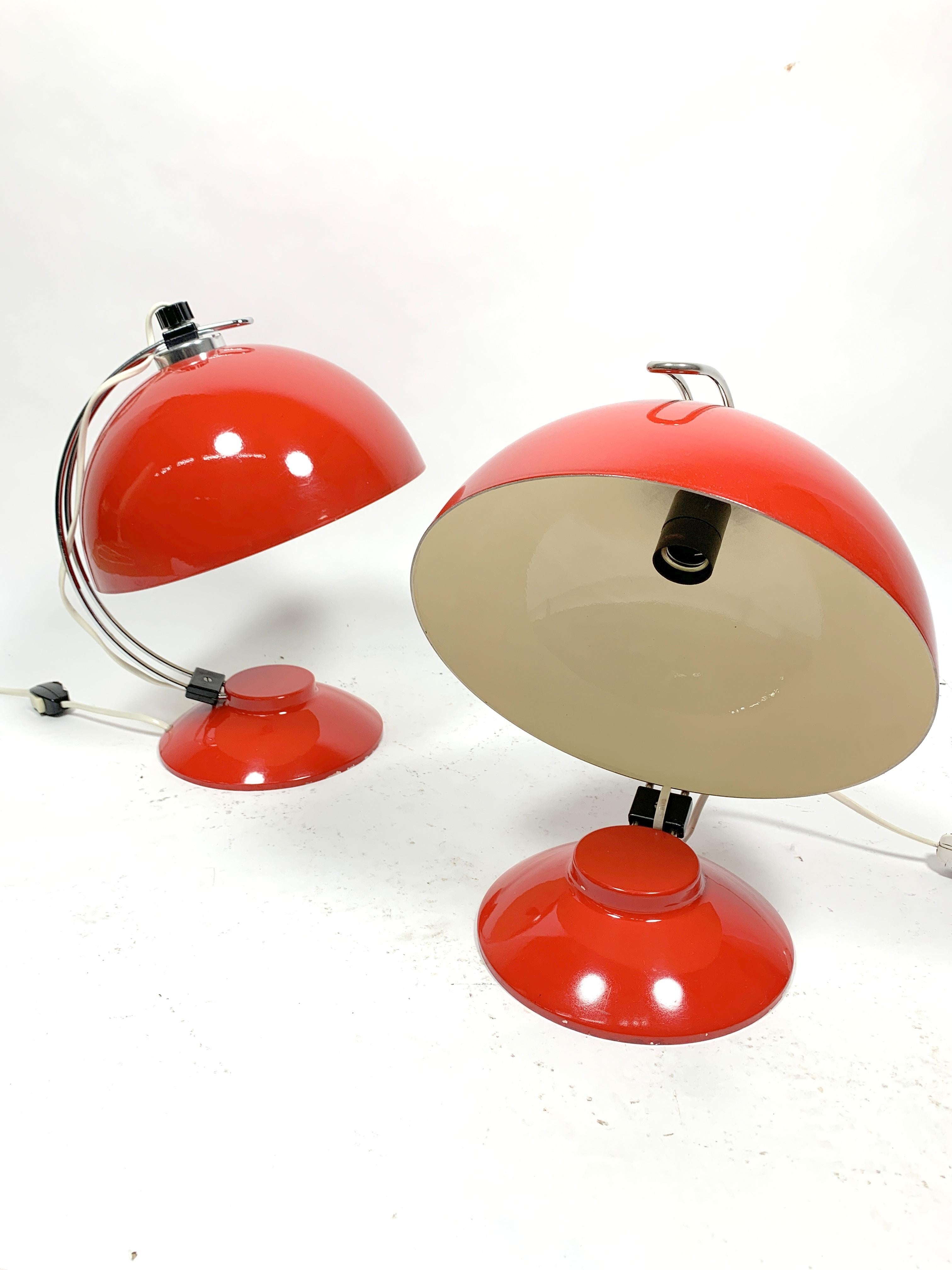 Pair of Painted Red Space Age Lamps, 1960s-1970s 3