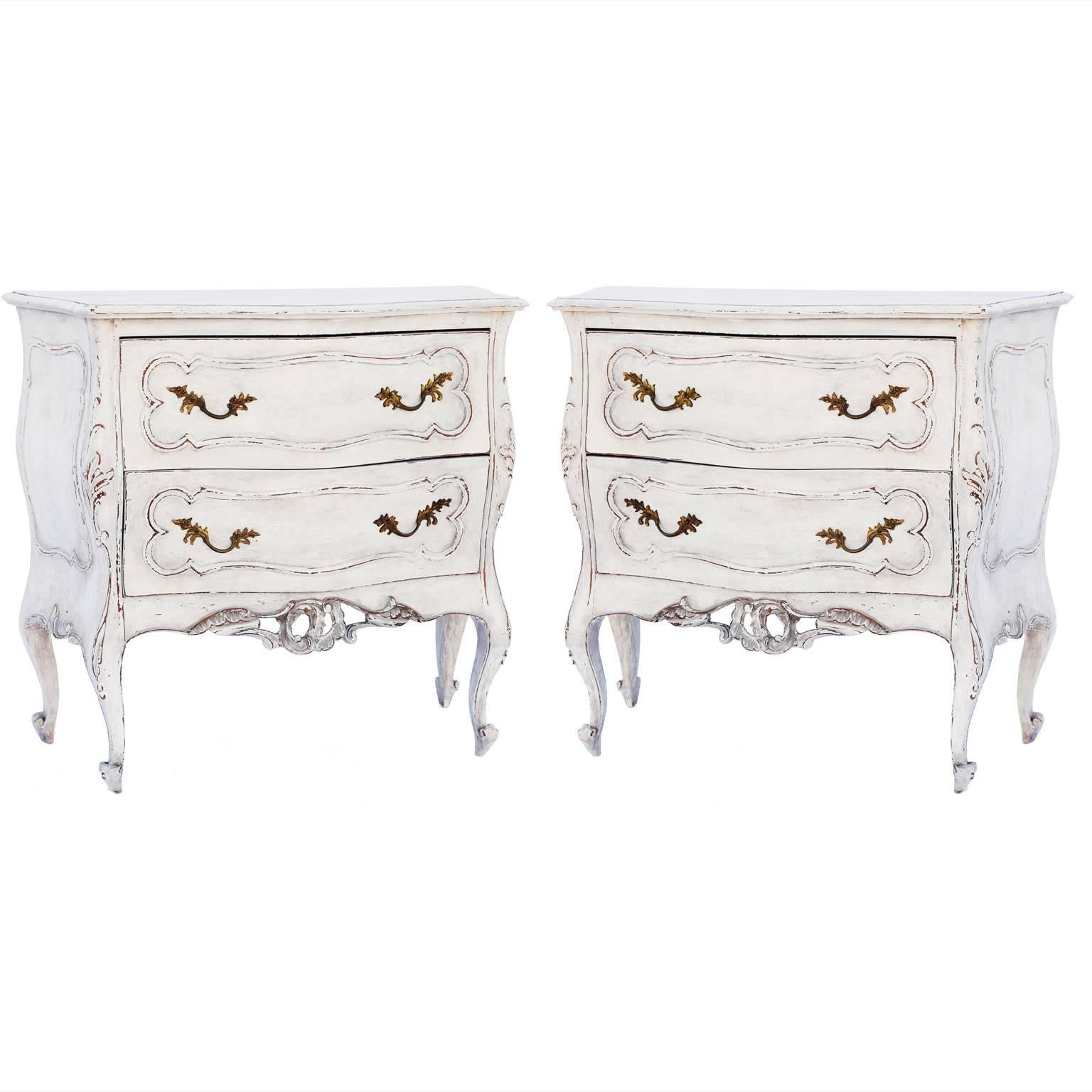 Pair of Painted Rococo-Style Nightstand Commodes