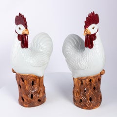 Pair of Painted Rooster Statues