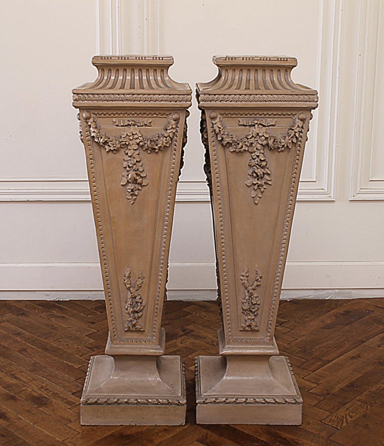 Pair of Painted Rose Swag Columns Plant Stand Pedestals at 1stdibs