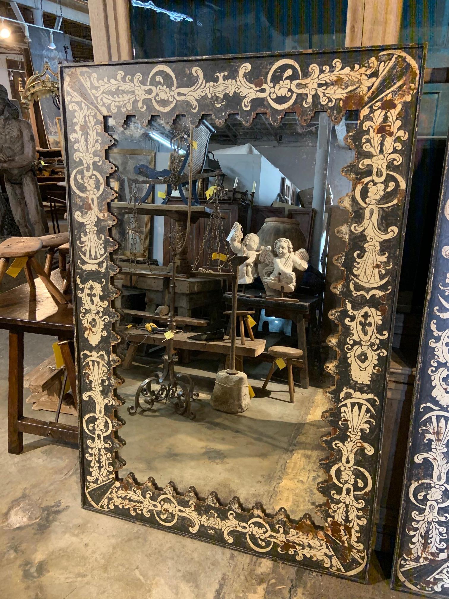 Hand-Painted Pair of Painted Spanish Metal Mirrors