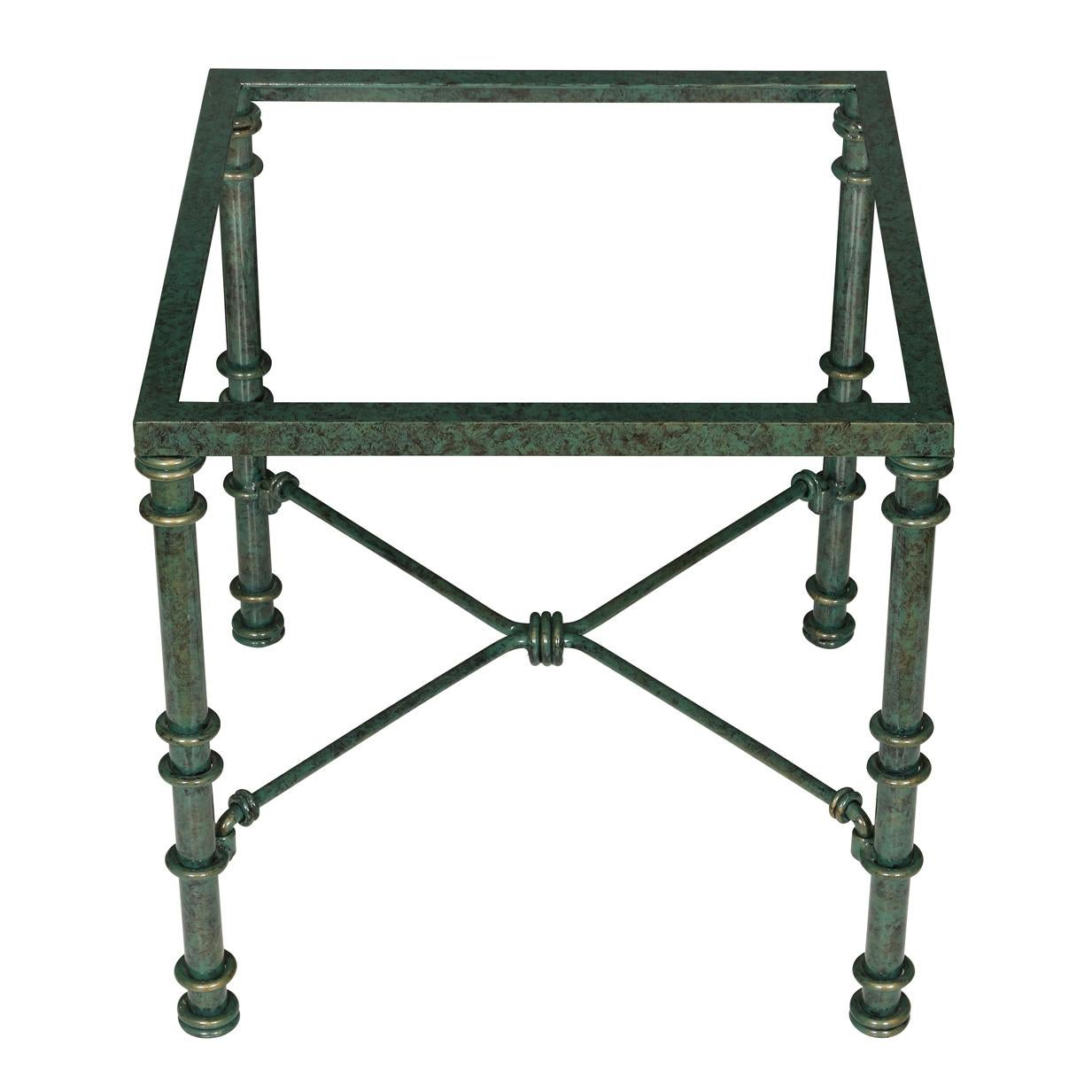 Pair of Painted Square Verdigris Glass Top Tables In Good Condition In Locust Valley, NY