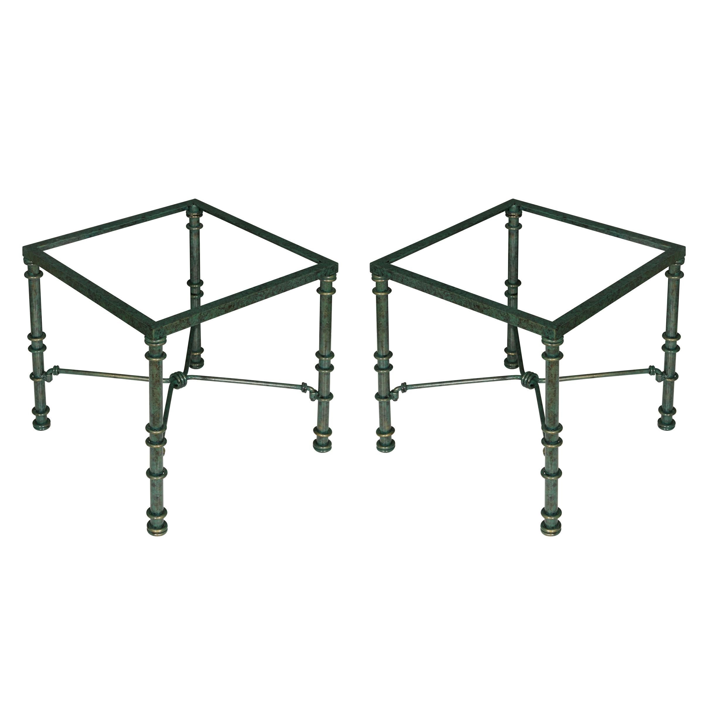 20th Century Pair of Painted Square Verdigris Glass Top Tables