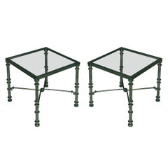 Pair of Painted Square Verdigris Glass Top Tables