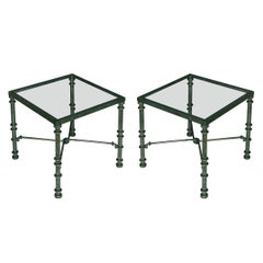 Pair of Painted Square Verdigris Glass Top Tables