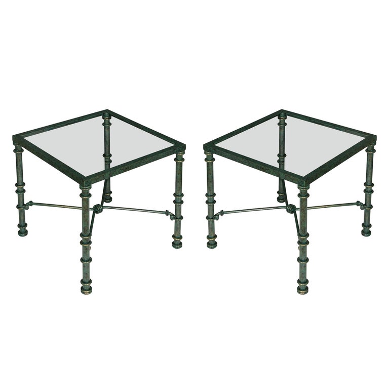Pair of Painted Square Verdigris Glass Top Tables at 1stDibs