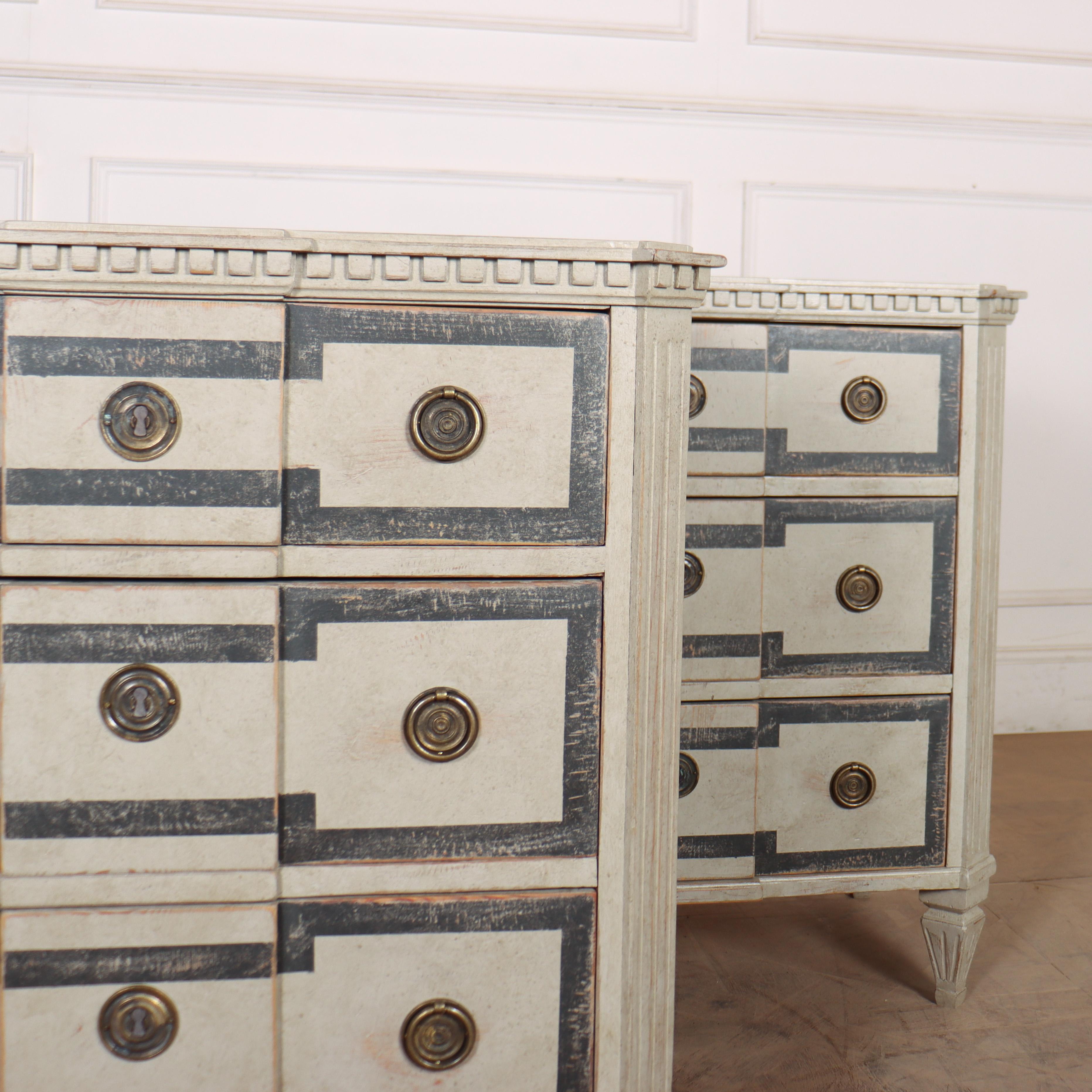 Pine Pair of Painted Swedish Breakfront Commodes For Sale