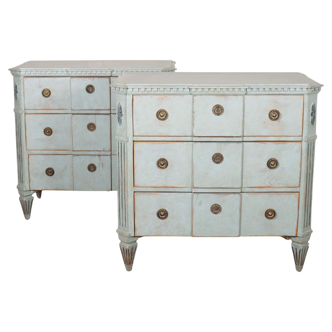 Pair of Painted Swedish Breakfront Commodes For Sale at 1stDibs