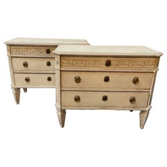 Pair of Painted Swedish Chests with Greek Key Design