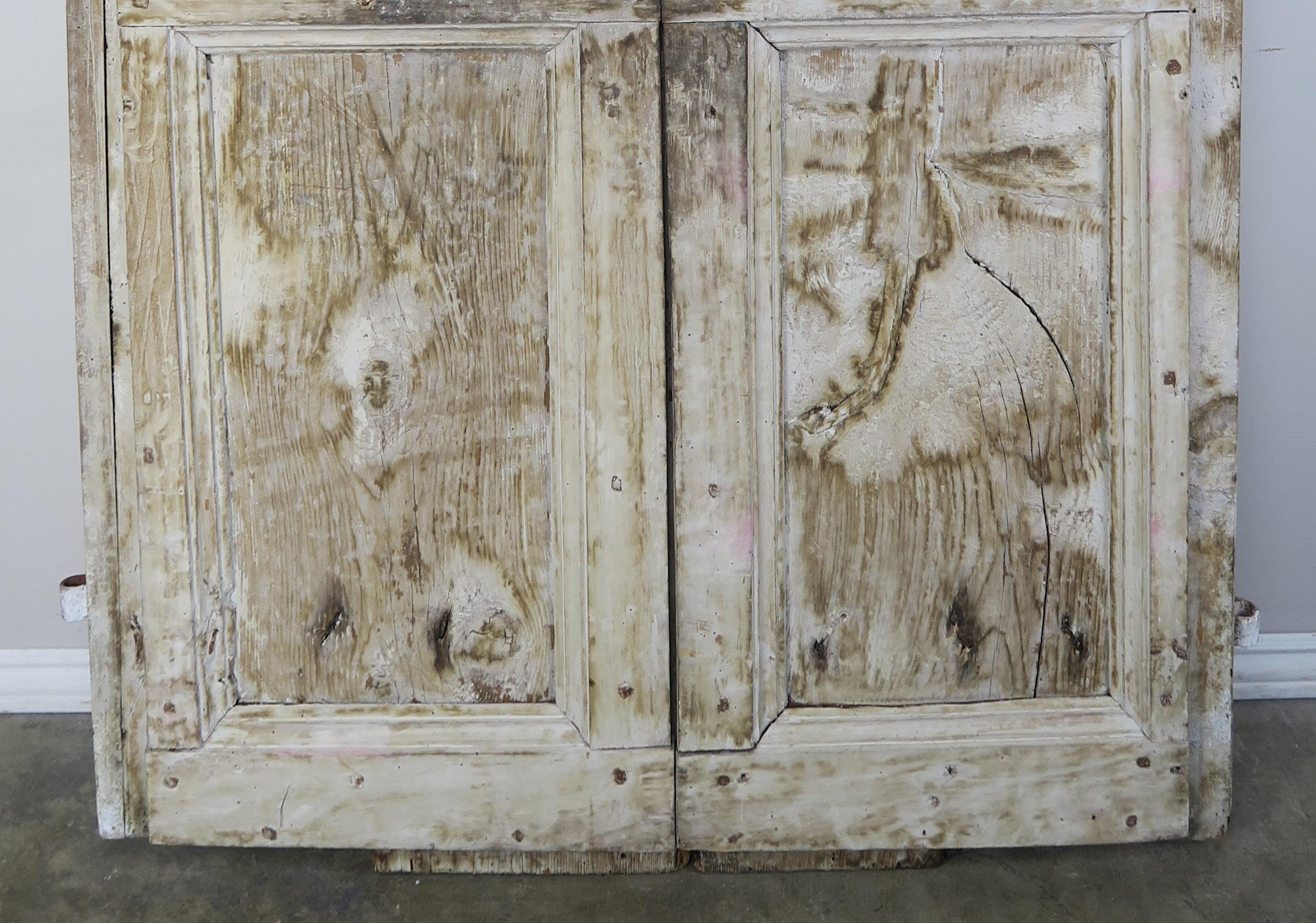 Hand-Painted Pair of Painted Swedish Doors with Original Iron Hardware