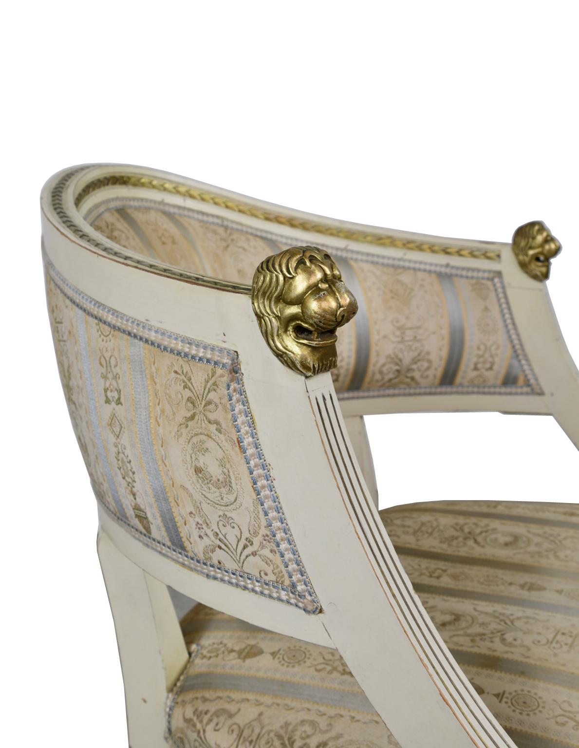 Pair of Painted Swedish Gustavian-Style Gondola Armchairs with Upholstery 8