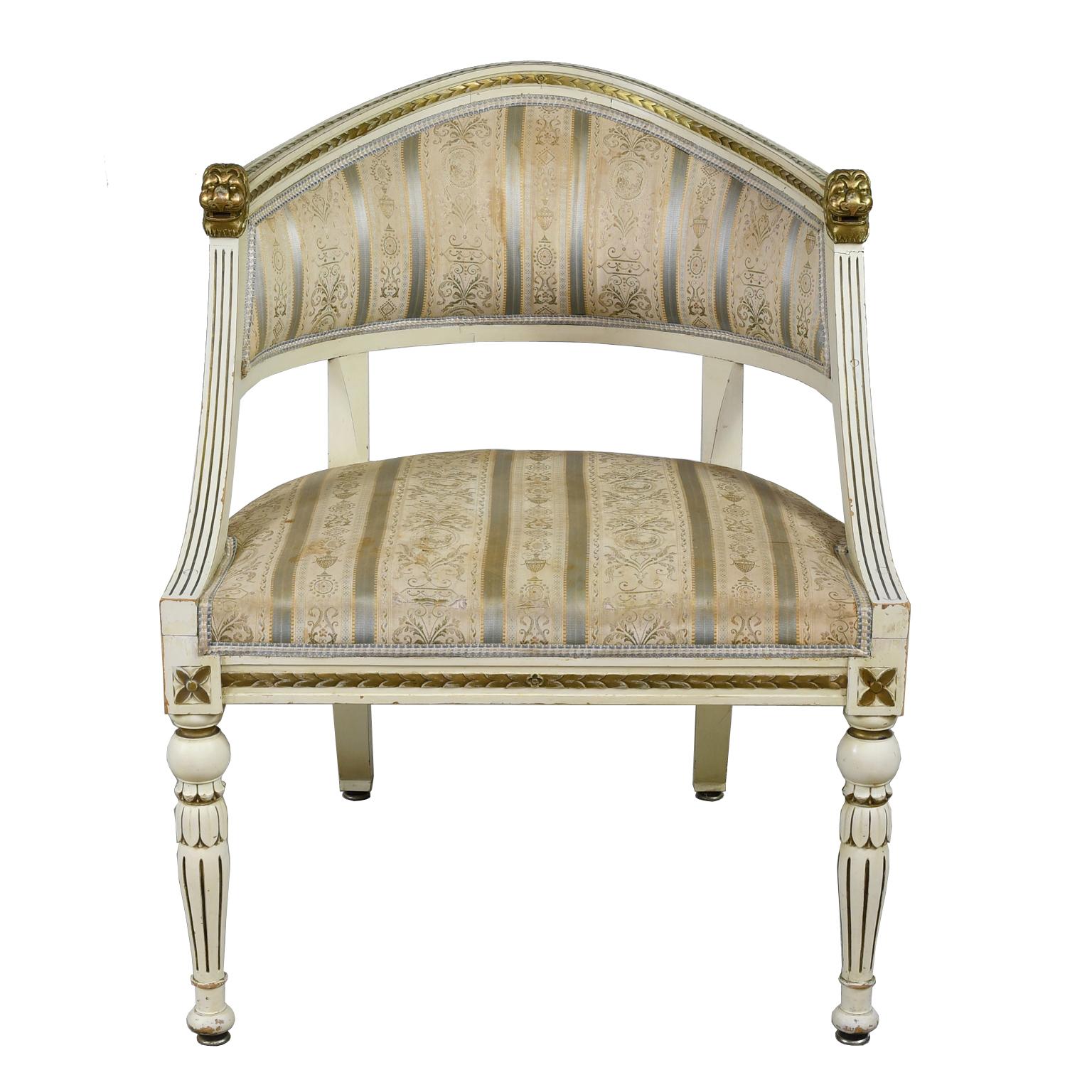 Hand-Carved Pair of Painted Swedish Gustavian-Style Gondola Armchairs with Upholstery