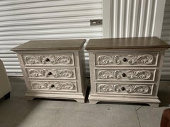 Pair of Painted Three-Drawer Night Stands with Wood Color Top, 21st Century