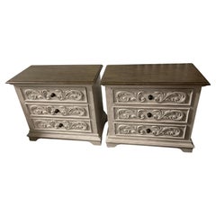 Pair of Painted Three-Drawer Night Stands with Wood Color Top, 21st Century