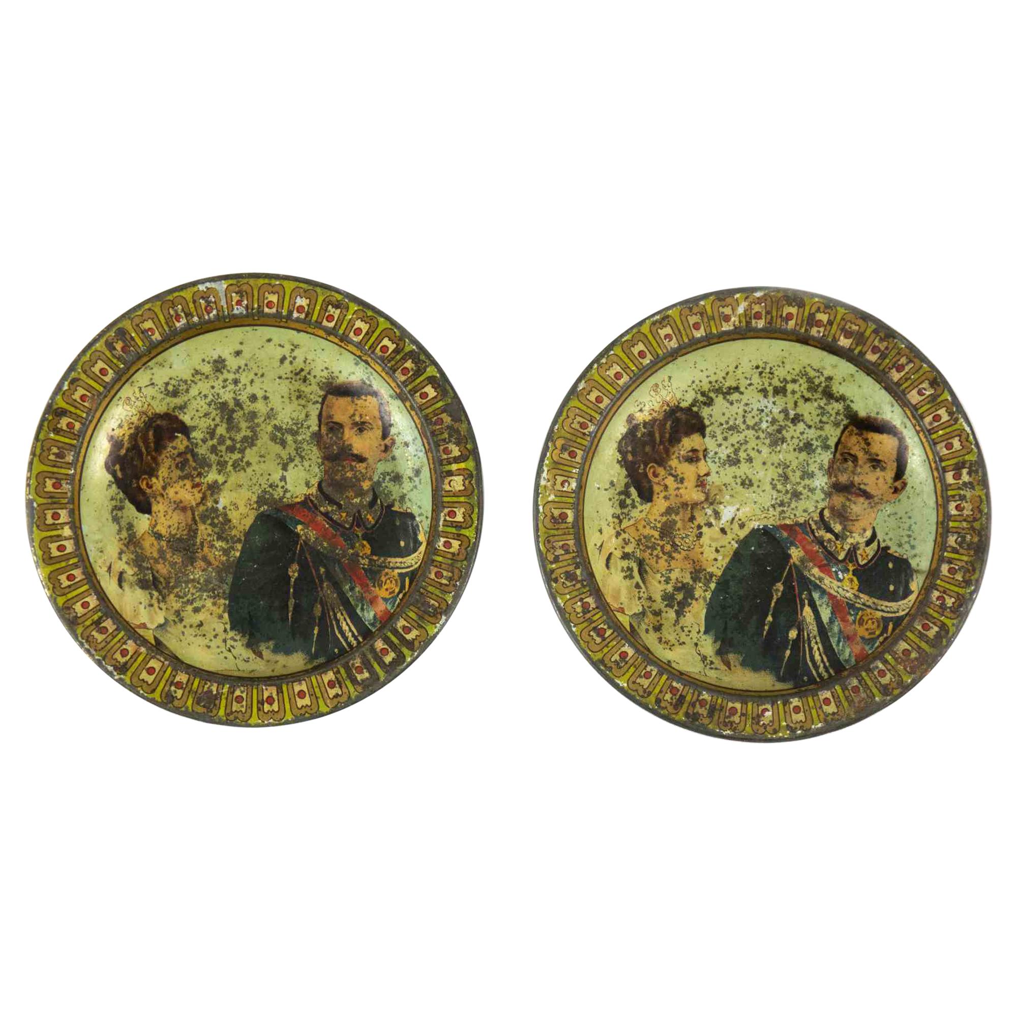 Pair of Painted Tin Coasters, Italy, Early 20th Century For Sale