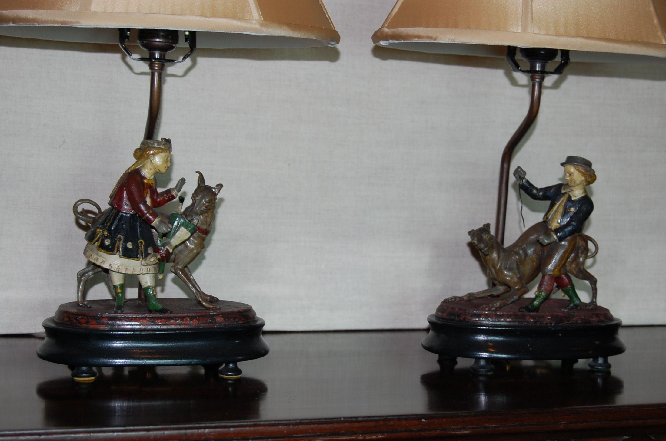 Georgian Pair of Painted Tin Figures of Children Mounted as Lamps For Sale