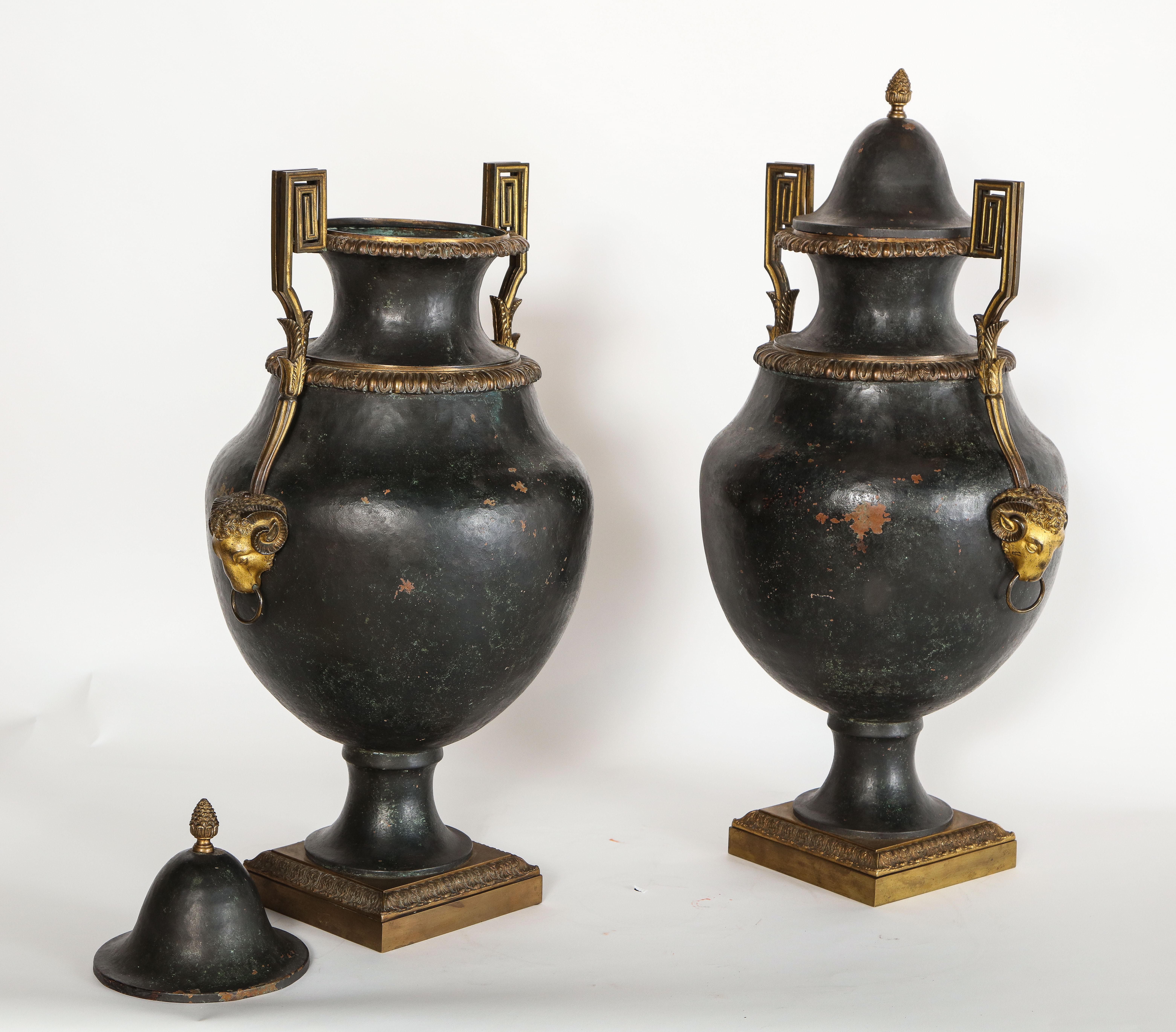 Pair of Painted Tole and Dore Bronze Mounted Neoclassical Style Covered Vases For Sale 2