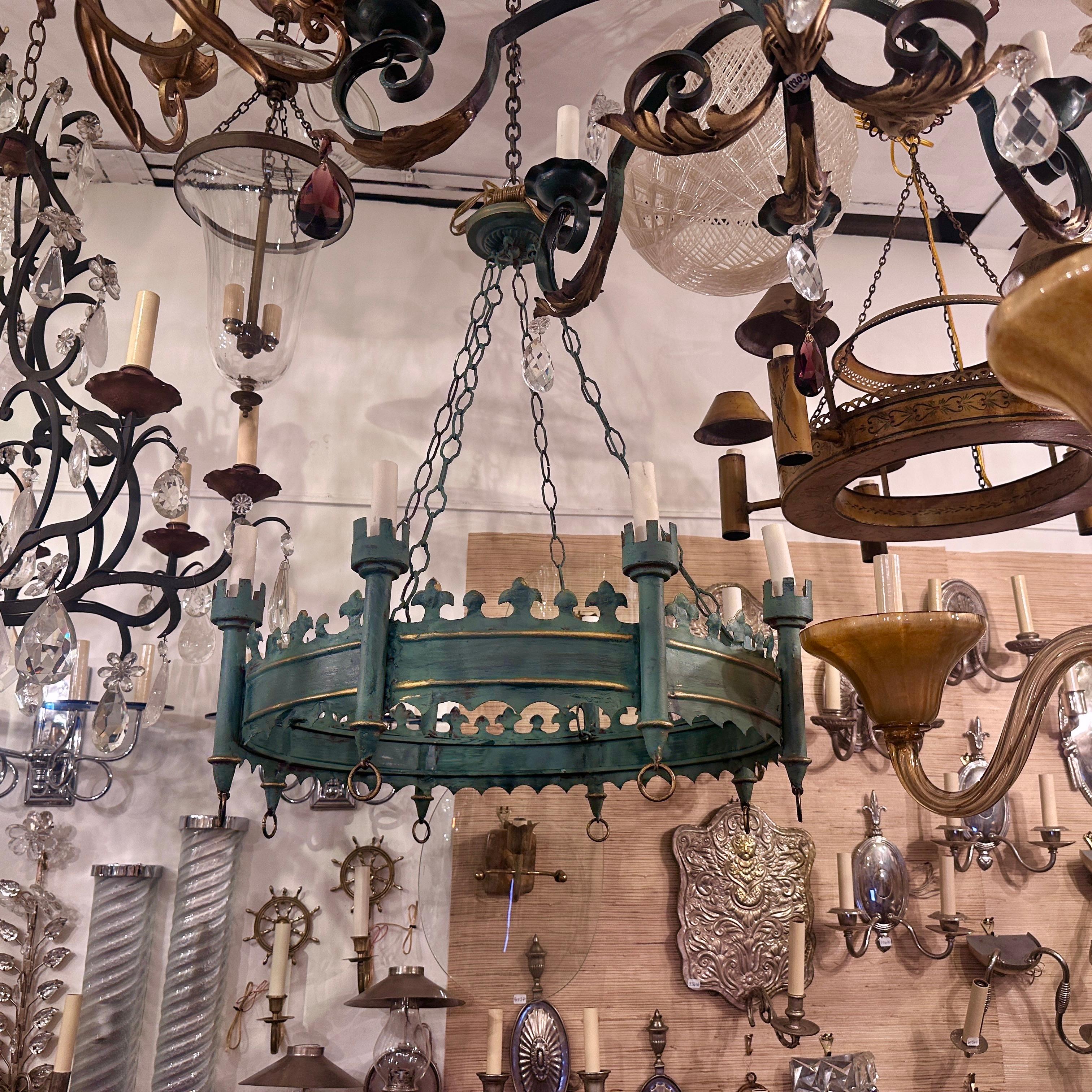 Hand-Painted Pair of Painted Tole Chandeliers, Sold Individually For Sale