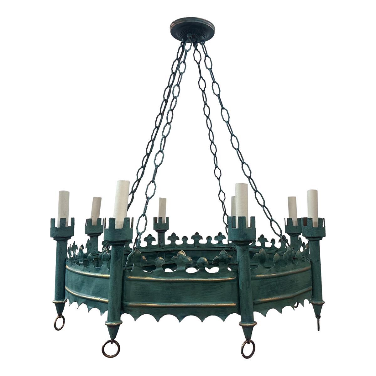 Mid-20th Century Pair of Painted Tole Chandeliers, Sold Individually For Sale