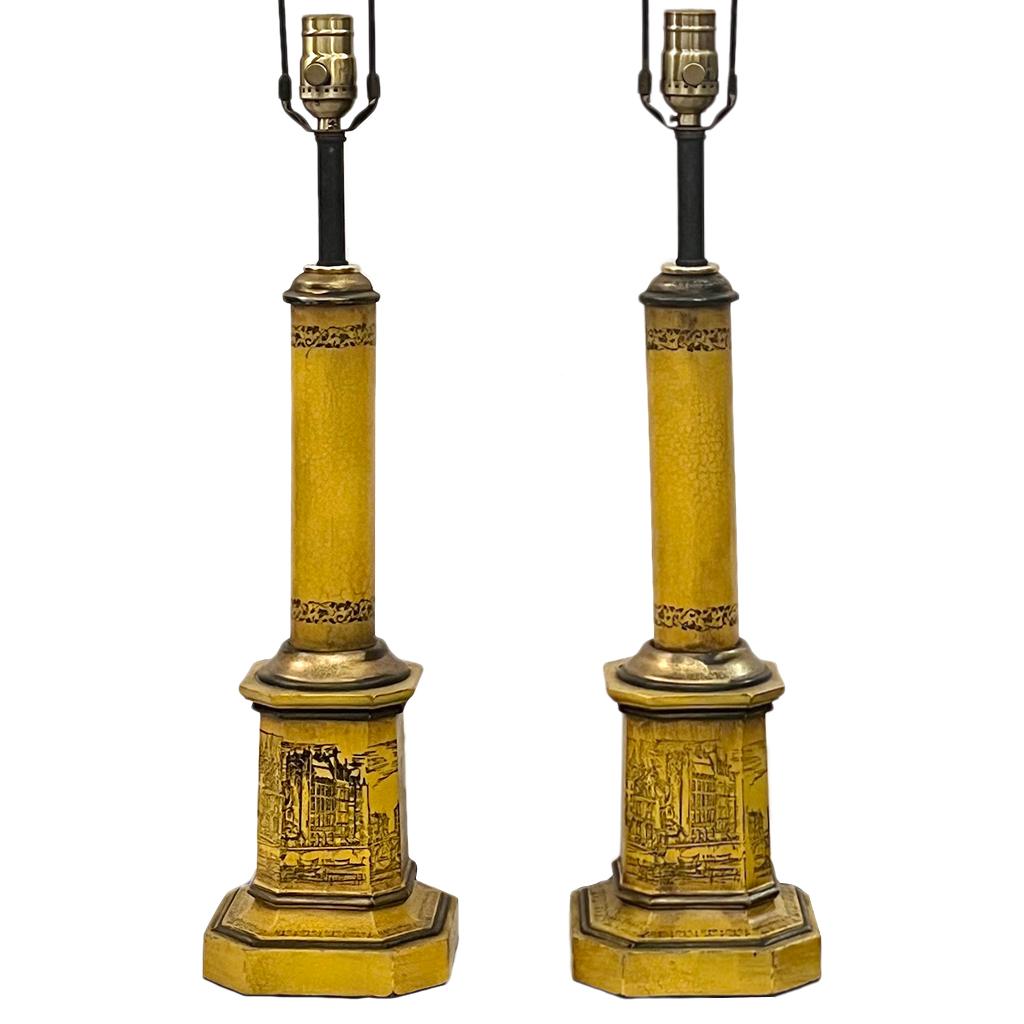 Pair of circa 1950's French painted tole table lamps.

Measurements:
Height of body: 19