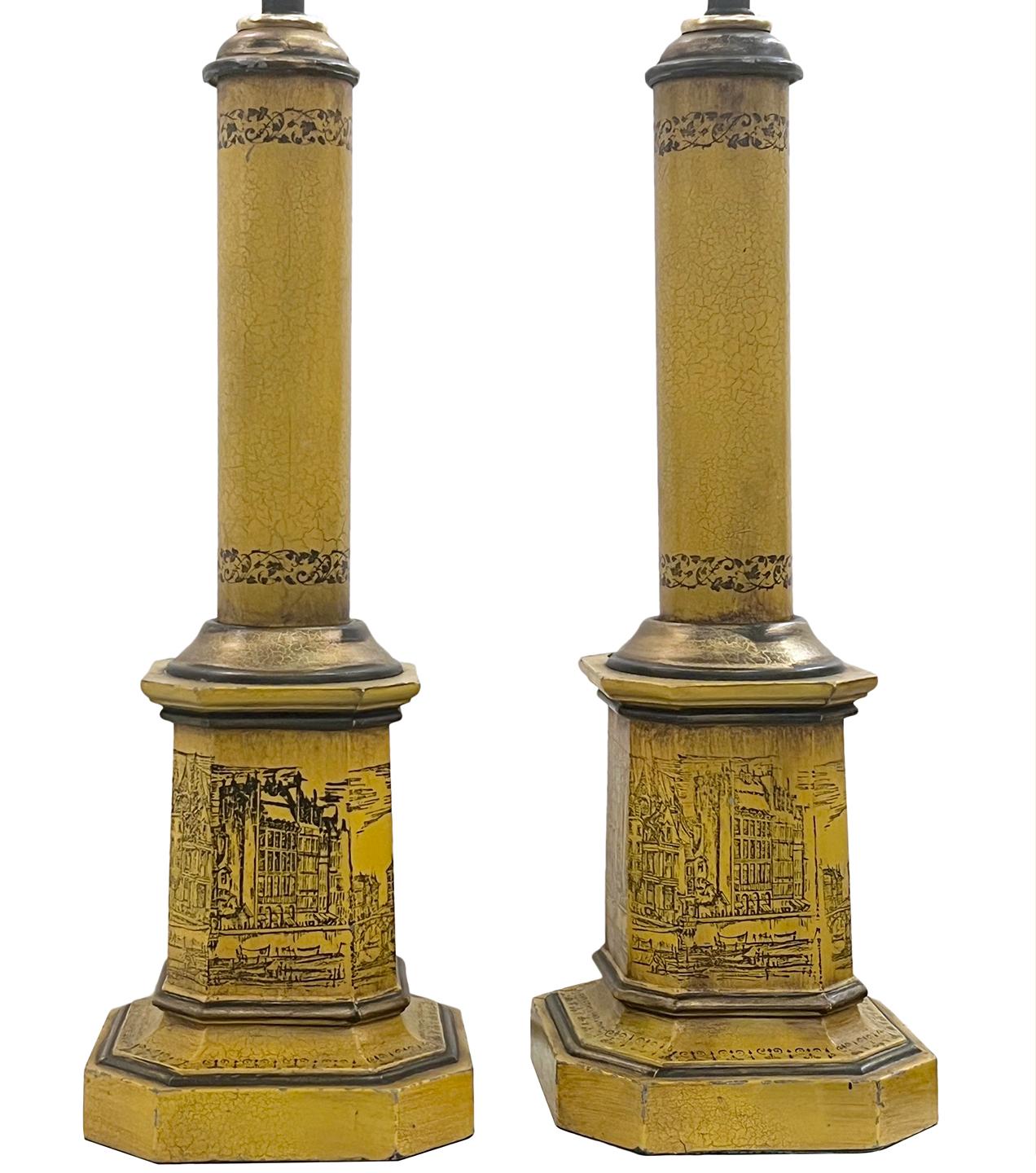 Mid-20th Century Pair of Painted Tole Lamps For Sale