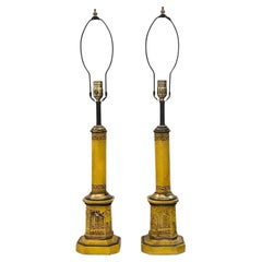Retro Pair of Painted Tole Lamps