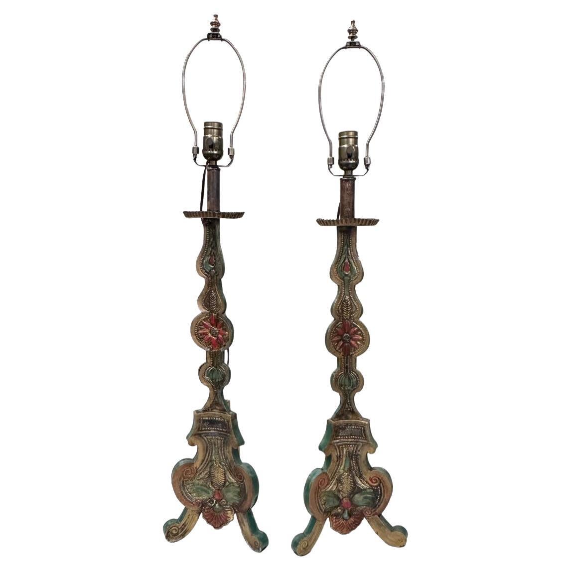 Paar bemalte Tole-Lampen