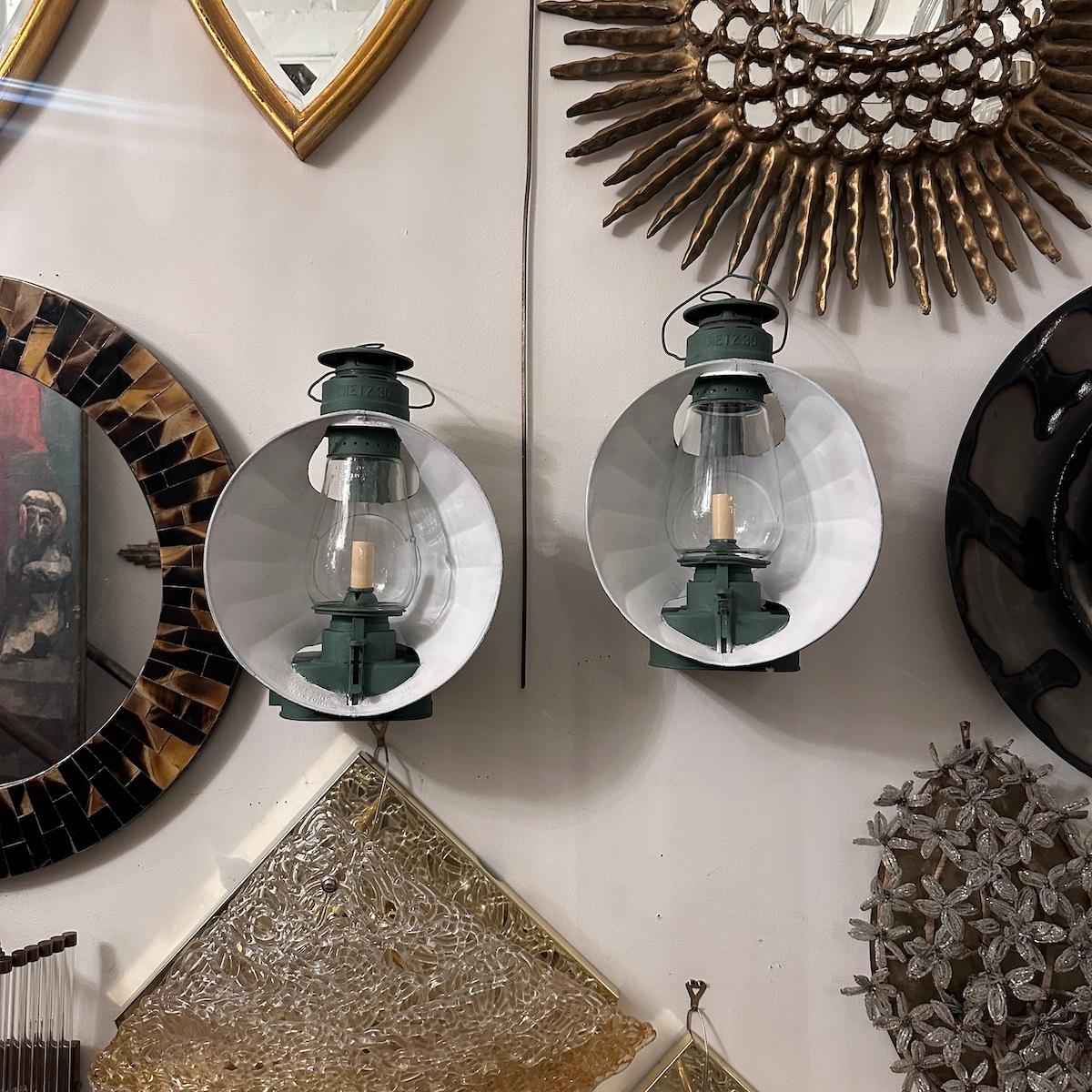 Metal Pair of Painted Tole Lantern Sconces For Sale