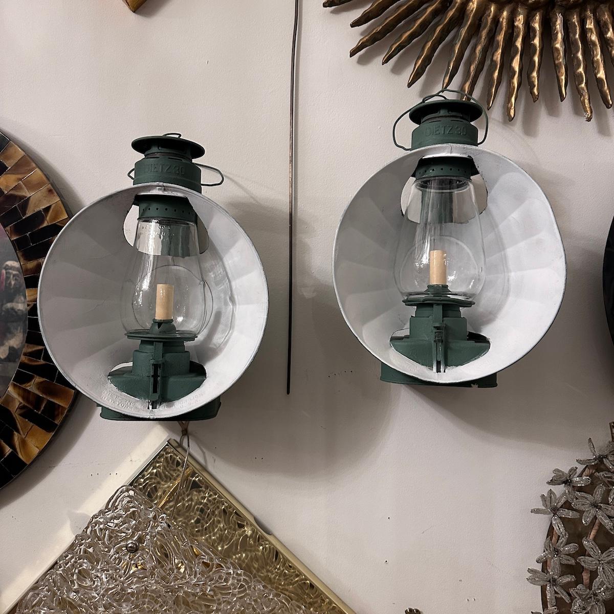 Pair of Painted Tole Lantern Sconces For Sale 1