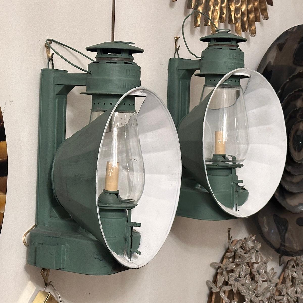 Pair of Painted Tole Lantern Sconces For Sale 2