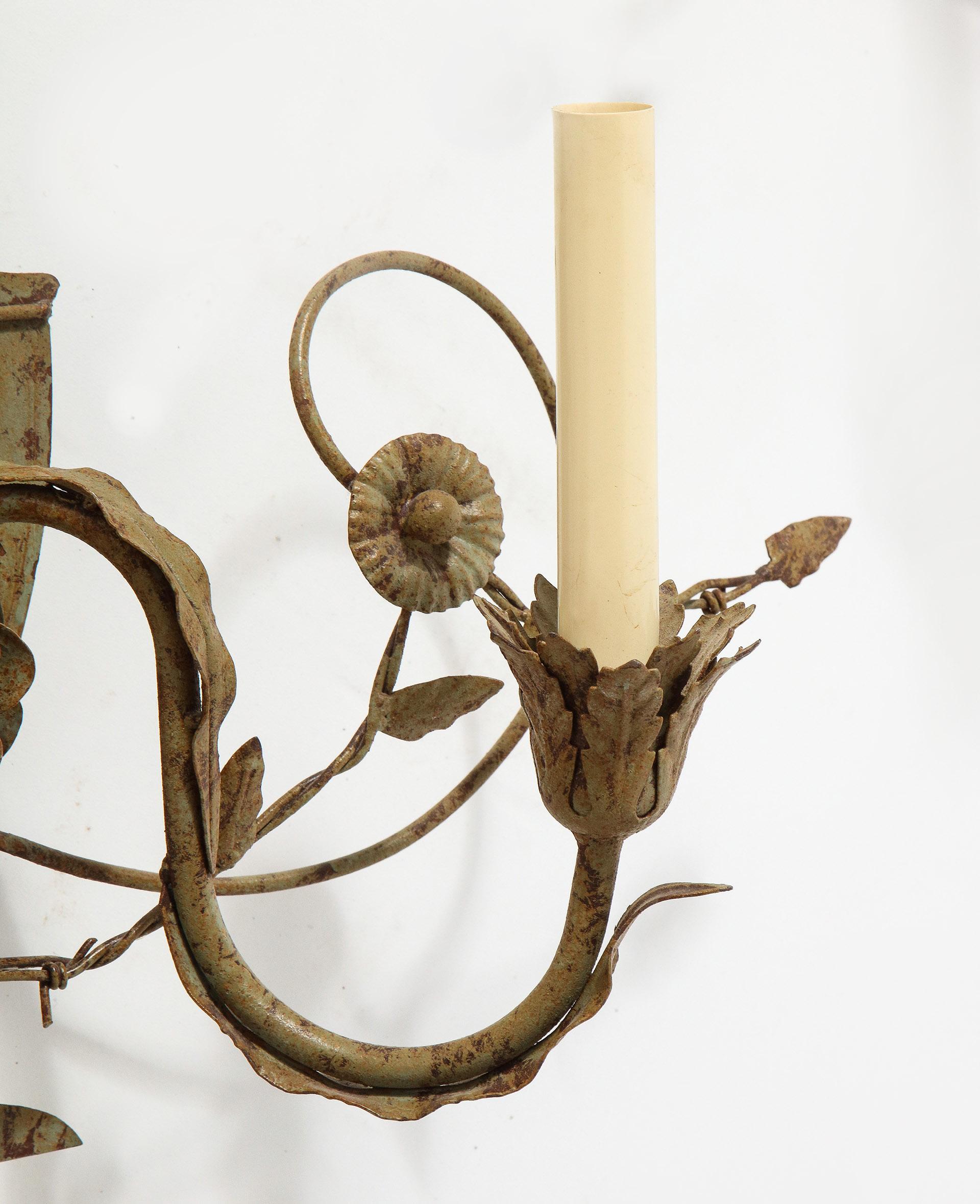 Pair of Painted Tole Sconces For Sale 4