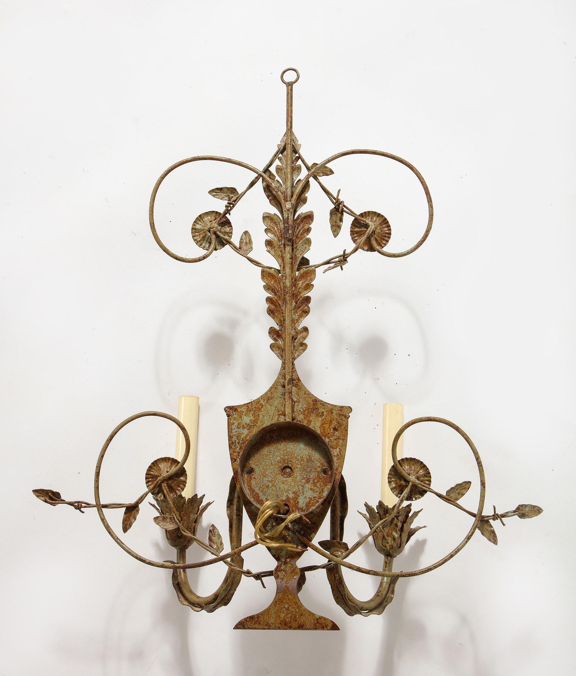 Pair of Painted Tole Sconces For Sale 5