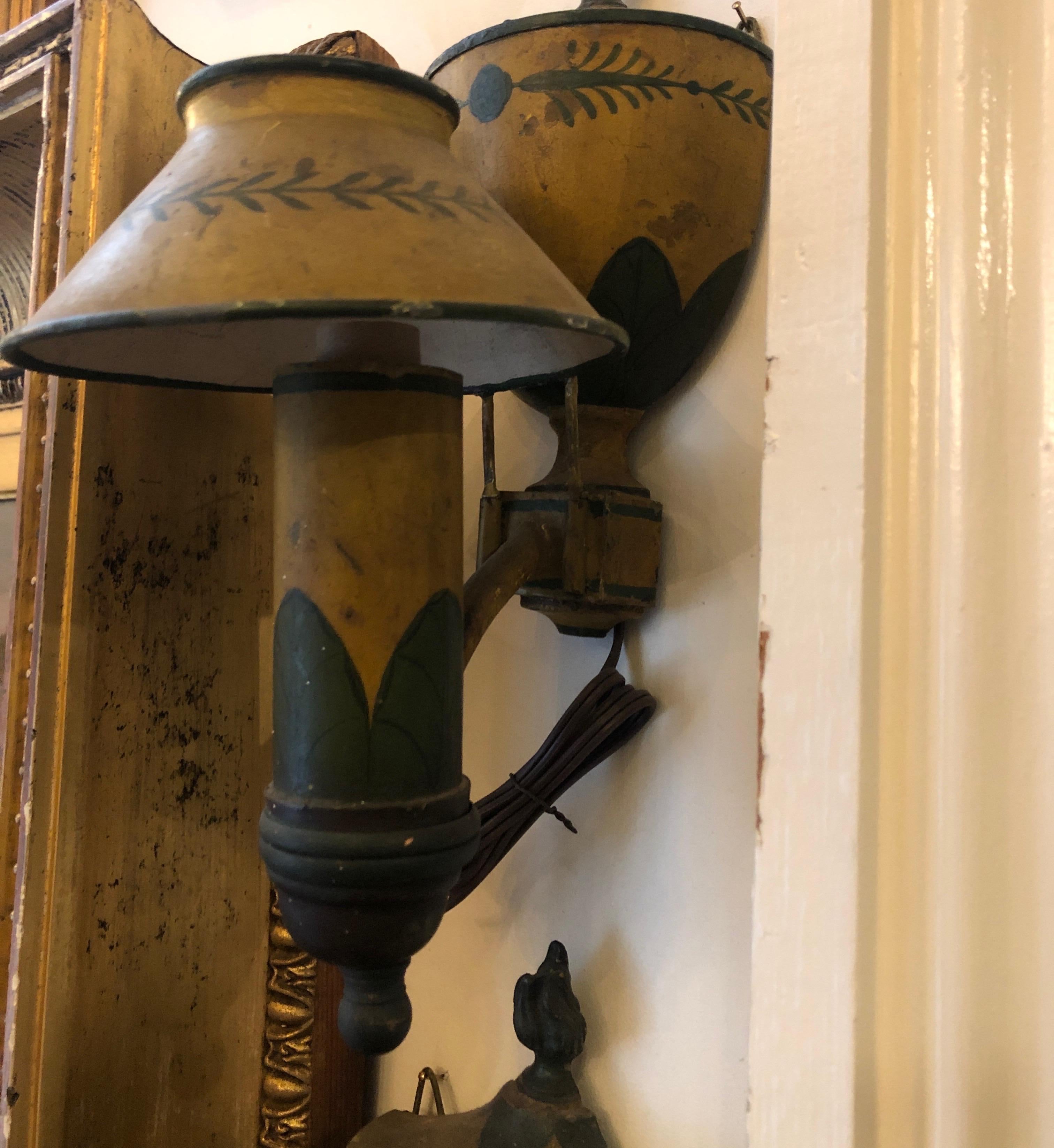 French Pair of Painted Tole Sconces For Sale
