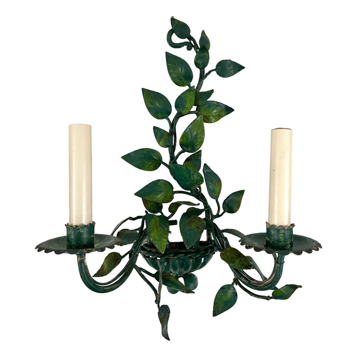 Pair of Painted Tole Sconces In Good Condition For Sale In New York, NY