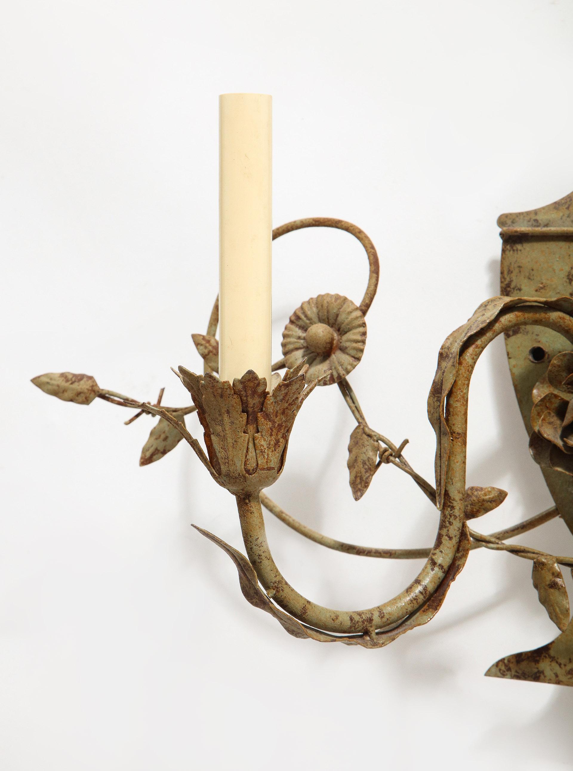 Pair of Painted Tole Sconces For Sale 2