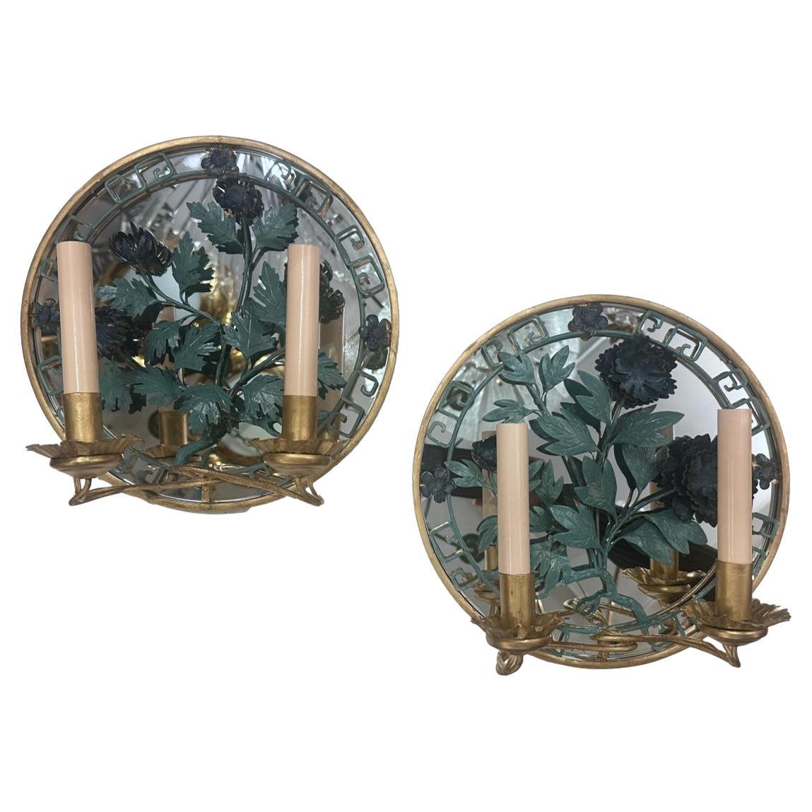 Paire d'appliques en tôle peintes avec dos en miroir