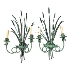 Pair of Painted Tole Wheat Sconces