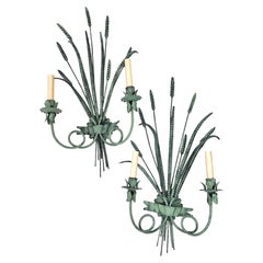 Pair of Painted Tole Wheat Sconces