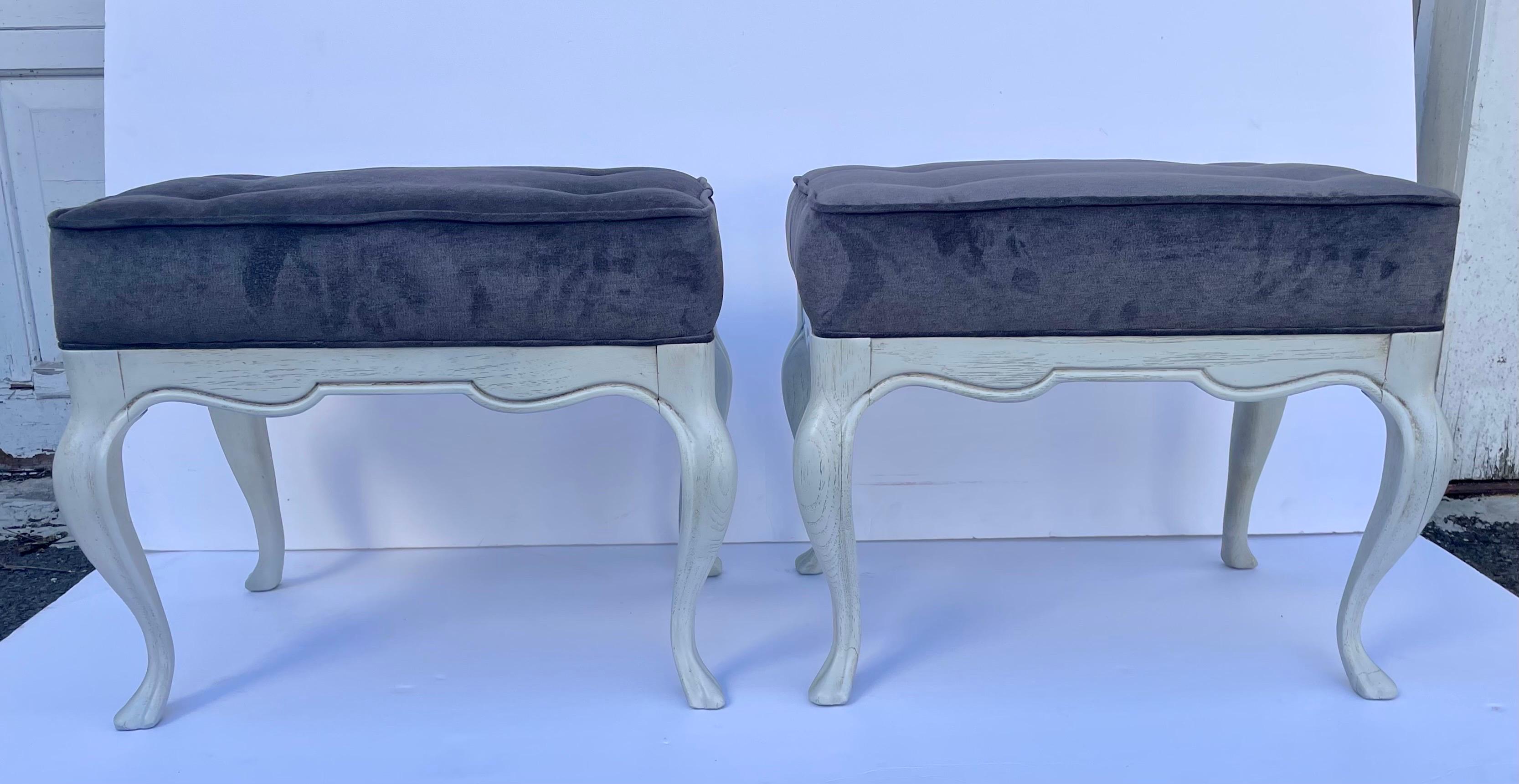 Pair of Painted Upholstered Benches  For Sale 6