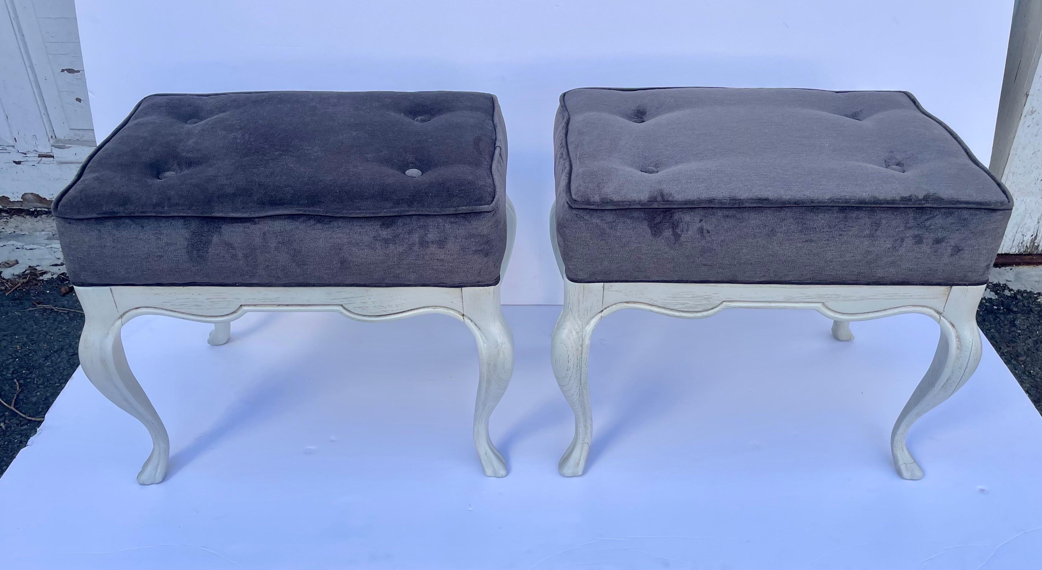 Pair of Painted Upholstered Benches  For Sale 7